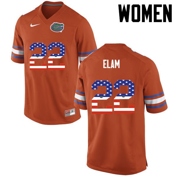 Florida Gators Women #22 Matt Elam College Football USA Flag Fashion Orange